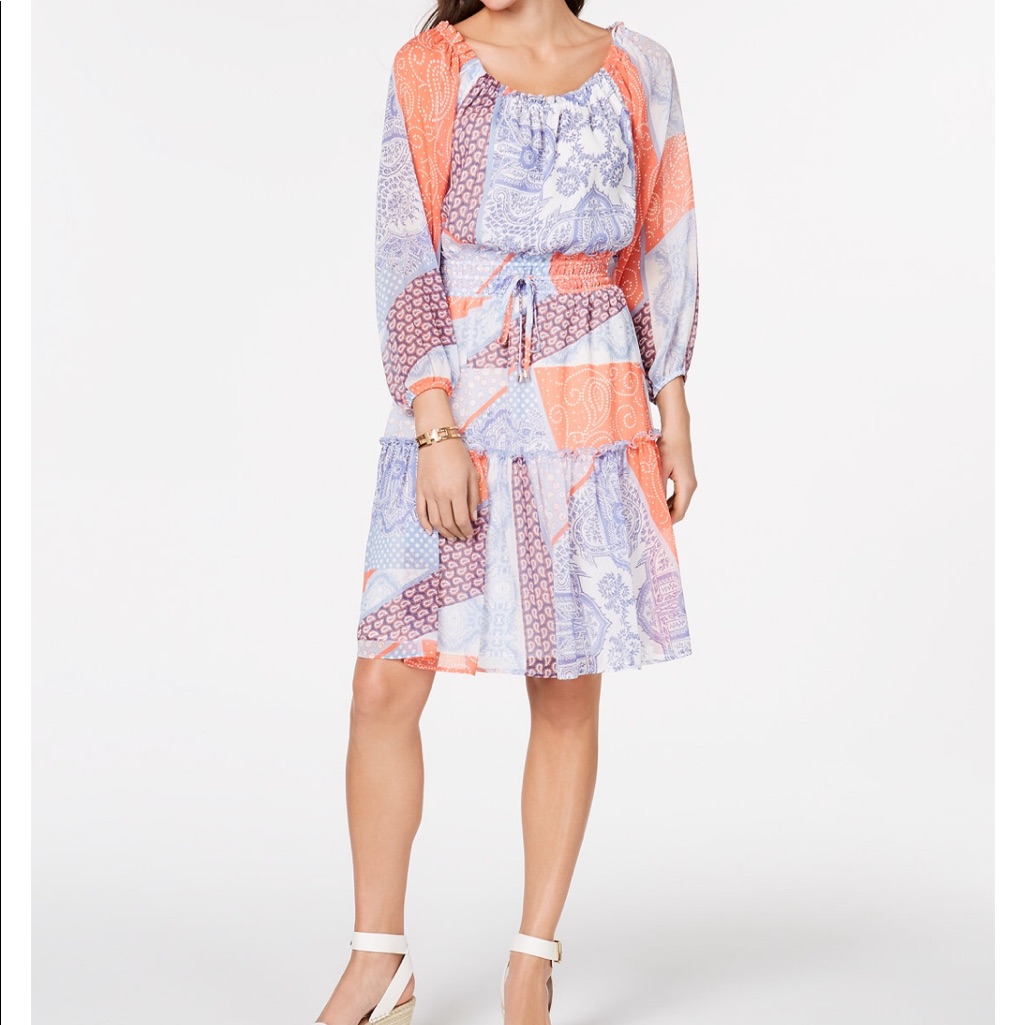 Nwt Tommy Hilfiger Patchwork-Print Ruffle Dress